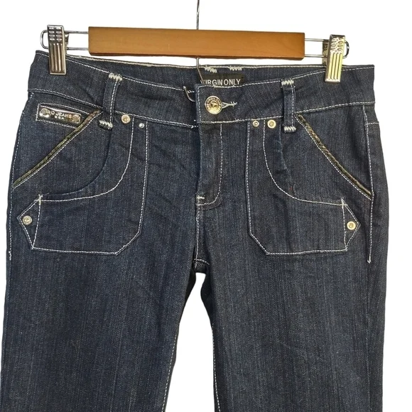 Virgin Only Embellished Metallic Thread Flare Jeans Sz 5 - Picture 3 of 10
